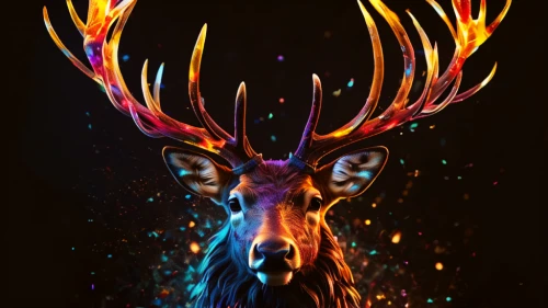 glowing antlers,deer illustration,stag,venado,male deer,deer,amoled,samsung wallpaper,elk,whitetail,gold deer,fire background,deer drawing,colorful background,winter deer,deer in tears,deer head,dotted deer,diwali wallpaper,pere davids deer,Photography,General,Natural