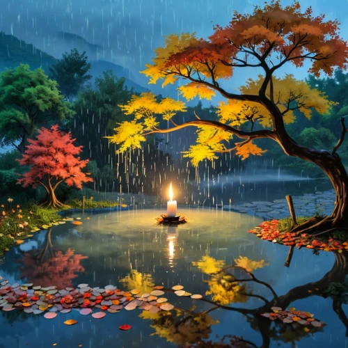 autumn scenery,autumn background,autumn landscape,autumn in japan,chuseok,japan landscape,oriental lantern,lanterns,landscape background,japanese lantern,lantern,japanese art,japon,wishing well,autumn idyll,nature wallpaper,fall landscape,koi pond,illuminated lantern,beautiful japan,Unique,Design,Sticker