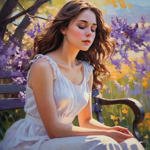 lilac blossom,donsky,relaxed young girl,girl in flowers,golden lilac,heatherley,girl in the garden,romantic portrait,lilacs,oil painting,white lilac,lilac flowers,dmitriev,la violetta,lilac tree,girl lying on the grass,perfuming,young woman,art painting,violetta,Conceptual Art,Oil color,Oil Color 10
