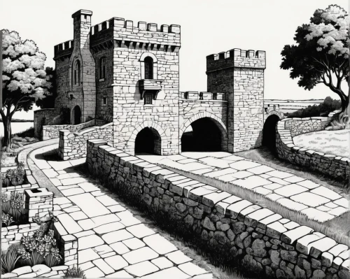 city walls,battlements,castle keep,stronghold,castellated,medieval castle,ramparts,knight's castle,city wall,forteresse,castle ruins,castel,peter-pavel's fortress,crenellations,castles,castle wall,castleguard,castle iron market,castling,milecastles,Illustration,Black and White,Black and White 33