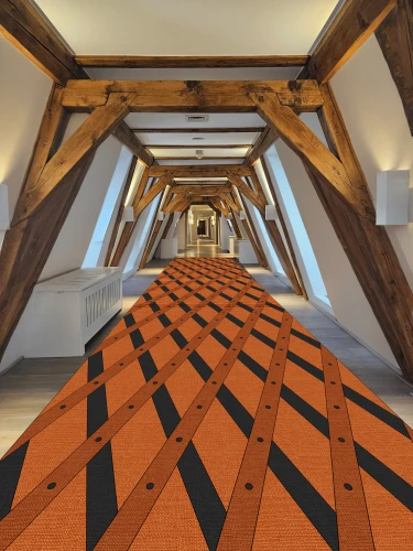 wooden beams,wooden bridge,wooden stairs,roof truss,crossbeams,patterned wood decoration,wooden track,wood floor,girders,attic,wooden planks,lvt,hardwood floors,wooden path,wooden floor,wood structure,wooden roof,road cone,ceilinged,timbered