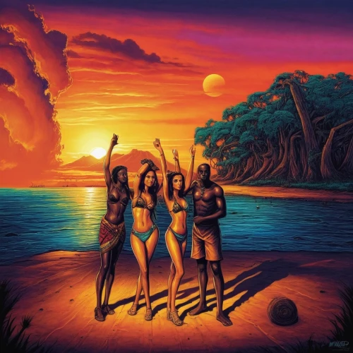 ozric,skyclad,serebro,surfaris,mahavishnu,testament,heiau,krakatoa,polynesians,tour to the sirens,castaways,islander,indigenous painting,corroboree,barsoom,island group,phoenicians,kanaloa,tropico,orishas,Illustration,Realistic Fantasy,Realistic Fantasy 25