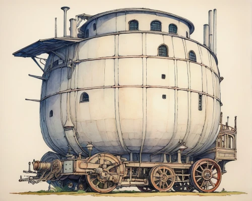 oil tank,tank truck,storage tank,wheelabrator,covered wagon,brewery boiler,silo,oil drum,fordson,tank cars,airship,freight wagon,ghost locomotive,boiler,train wagon,tank wagons,alembic,petrol tanks,tender locomotive,locomotive,Illustration,Retro,Retro 05