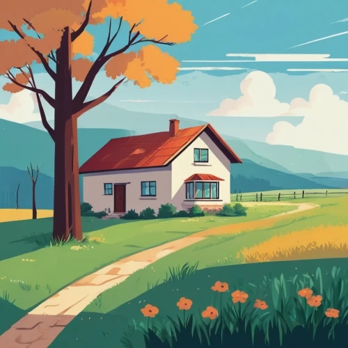 home landscape,lonely house,summer cottage,country cottage,little house,cottage,houses clipart,small house,springtime background,farmhouse,house painting,farm house,rural landscape,landscape background,old home,farmhouses,sylvania,background vector,house silhouette,country side,Illustration,Japanese style,Japanese Style 06
