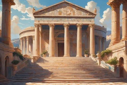 greek temple,pantheon,capitolium,panagora,vittoriano,tempio,artemis temple,halicarnassus,temple of diana,roman temple,caesarion,palmyra,metapontum,three pillars,ancient rome,the ancient world,caesonia,neoclassicism,acropolis,solstices,Illustration,Japanese style,Japanese Style 06