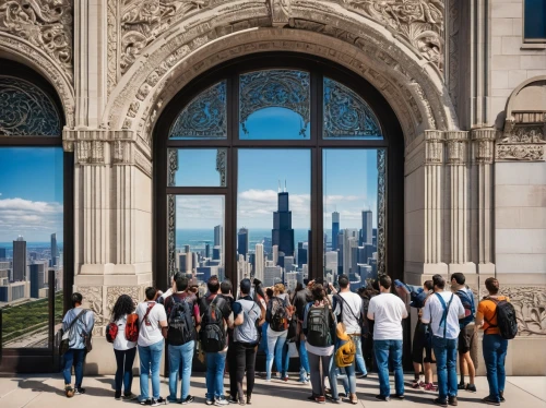 chicago skyline,the observation deck,gct,observation deck,chicago,willis tower,sears tower,nypl,bizinsider,big window,chicago theatre,duomo di milano,tourist attraction,cityview,city view,window view,panoramas,bobst,chicagoan,manhattanites,Illustration,American Style,American Style 14