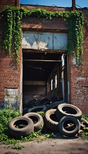 old tires,tire recycling,tires,car wheels,loading dock,summer tires,old factory building,stack of tires,garaged,fordlandia,old factory,abandoned factory,tires and wheels,warehouse,garages,tyres,warehouses,car tire,brickyards,bedsprings,Conceptual Art,Sci-Fi,Sci-Fi 19