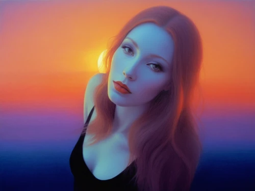 mystical portrait of a girl,fantasy portrait,photo painting,world digital painting,romantic portrait,portrait background,oil painting on canvas,digital painting,oil painting,jasinski,overpainting,girl in a long,girl portrait,la violetta,sunset glow,young woman,artistic portrait,digital art,art painting,ariadne,Illustration,Abstract Fantasy,Abstract Fantasy 20