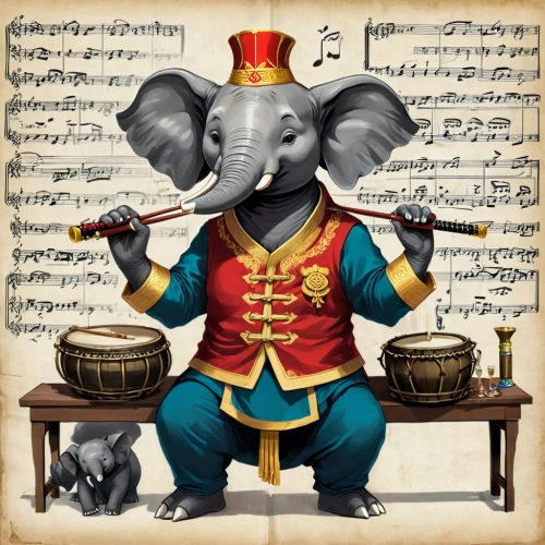 elephunk,musical rodent,circus elephant,pachyderm,ganesha,elefante,musician,cartoon elephants,ganapati,tembo,art bard,lord ganesha,babar,gamelan,orchesta,lord ganesh,banjoist,pachyderms,elephantine,instrumentalist,Unique,Design,Character Design