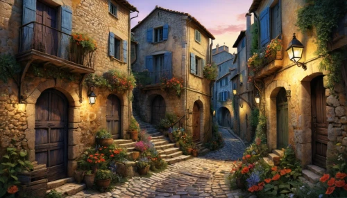 medieval street,narrow street,ruelle,medieval town,martre,provence,the cobbled streets,borghi,quirico,volterra,tuscan,provencal,townscapes,alley,dubrovnic,cortona,the old town,cobblestones,old town,cobblestone,Illustration,Realistic Fantasy,Realistic Fantasy 03