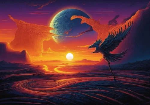 alien planet,alien world,fantasy landscape,fantasy picture,fire planet,vast,fantasia,eragon,dune,lunar landscape,planet alien sky,world digital painting,volcanic,beautiful wallpaper,bird kingdom,dune sea,glaurung,scorched earth,desert planet,space art,Illustration,Realistic Fantasy,Realistic Fantasy 25