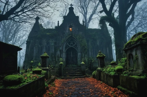 haunted cathedral,old graveyard,graveyard,necropolis,graveyards,cemetary,forest cemetery,witch's house,cemetry,cemetery,ghost castle,gothicus,old cemetery,mausoleum ruins,burial ground,mausolea,resting place,forest chapel,sunken church,gothic style,Conceptual Art,Fantasy,Fantasy 20