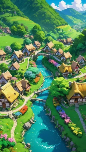 butka,alpine village,popeye village,mountain village,aurora village,villages,kanto,escher village,idyllic,fishing village,knight village,rice terrace,yamada's rice fields,floating islands,korean folk village,yazaki,dreamsville,polynesia,machico,landscape background,Illustration,Japanese style,Japanese Style 03