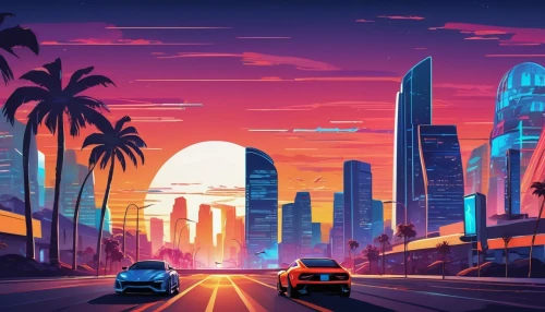 los angeles,losangeles,angeleno,colorful city,miami,californie,sandiego,la,dusk background,futuristic landscape,encino,glendale,autopia,san diego skyline,youtube background,angelenos,retro background,californian,santa monica,evening city,Unique,Design,Sticker