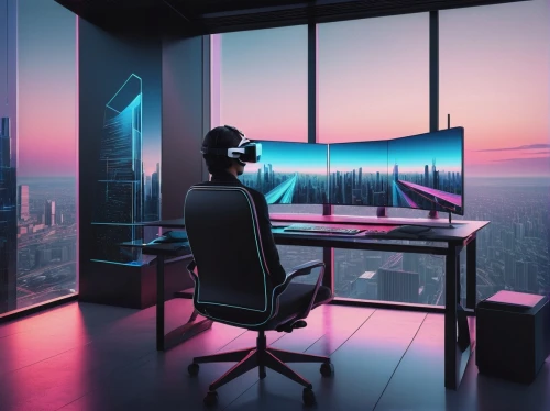 modern office,blur office background,virtual landscape,virtuality,virtual world,telepresence,computer room,creative office,office chair,virtual reality,cyberview,computable,cyberpunk,neon human resources,working space,desk,smartsuite,vr,virtual,sbvr,Conceptual Art,Fantasy,Fantasy 32