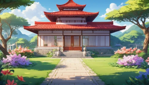 teahouse,sakura background,hall of supreme harmony,japanese sakura background,asian architecture,buddhist temple,the golden pavilion,japanese shrine,golden pavilion,dojo,teahouses,background design,violet evergarden,katsura,tianxia,roof landscape,spring background,hakama,japanese background,landscape background,Illustration,Japanese style,Japanese Style 03