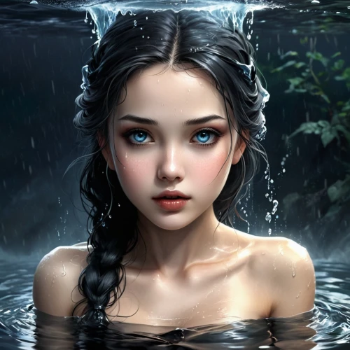 water nymph,wet girl,in water,watery heart,naiad,wet,water rose,water lotus,angel's tears,girl on the river,nitaya,siren,acqua,watery,under the water,water fall,rusalka,isabela,bathing,waterfall,Conceptual Art,Fantasy,Fantasy 34