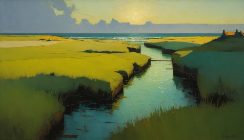 dubbeldam,coastal landscape,dutch landscape,river landscape,luhe,lathrop,bischoff,feustel,kittelsen,stroyev,levitan,saltmarsh,dune landscape,leisle,sandalow,siggeir,polder,brook landscape,mesdag,rural landscape,Conceptual Art,Oil color,Oil Color 12