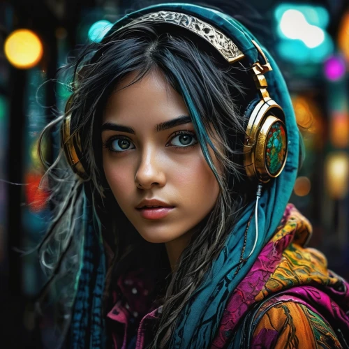 listening to music,headphones,headphone,music player,music,young girl,audio player,mystical portrait of a girl,indian girl,musica,music is life,earphone,earphones,head phones,music background,bohemian art,islamic girl,girl portrait,beats,listening,Illustration,Realistic Fantasy,Realistic Fantasy 23