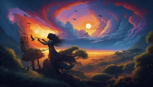 fantasy picture,fantasy landscape,fantasy art,world digital painting,beltane,fantasy portrait,samuil,samhain,fantasia,serenata,violinist,orpheus,kupala,dusk background,karakas,prospera,serenade,oscura,dusk,enchantment,Illustration,Realistic Fantasy,Realistic Fantasy 25