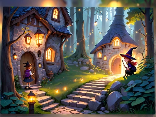 fairy village,fairy house,fairy tale,witch's house,a fairy tale,magical adventure,fairy world,fairy tale icons,fairy forest,game illustration,enchanted forest,fantasy picture,fairyland,fairytale,fairy door,storybook,innkeeper,enchanted,fairytale characters,fairy tale castle,Anime,Anime,Cartoon