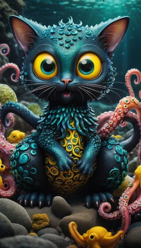 octopussy,tretchikoff,alebrije,cuthulu,laksa,kraken,gato,kusama,yamatai,felino,yokai,catino,octopus,rakshasa,miao,clawlike,sea animal,under sea,nauimi,tentacles,Photography,General,Fantasy