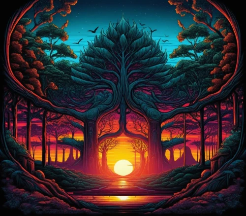 dusk,ozark,the forests,trees,the trees,the forest,forest tree,mushroom landscape,arbor,forest,forests,ponderosa,forest landscape,forest fire,holy forest,forest background,paisaje,dusk background,tangerine tree,forest of dreams,Illustration,Realistic Fantasy,Realistic Fantasy 25