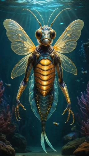 bee,sea devil,god of the sea,blue wooden bee,dammerman,kammerman,aquaticus,ammerman,apiarium,marine animal,aquatic animal,underwater fish,drone bee,under sea,aquatic life,beever,tamatoa,pallet doctor fish,seamonkey,underwater background,Photography,General,Cinematic