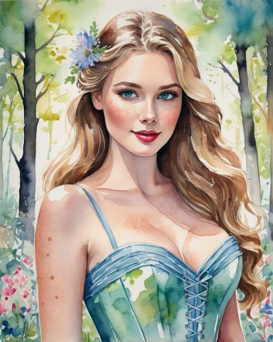 margaery,margairaz,watercolor background,watercolor pin up,watercolor painting,celtic woman,photo painting,faerie,behenna,galadriel,seelie,fantasy portrait,fantasy art,watercolor women accessory,world digital painting,springtime background,fairy queen,diwata,fairy tale character,faery,Illustration,Paper based,Paper Based 25