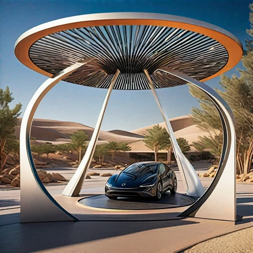 ev charging station,electric charging,futuristic car,sustainable car,futuristic landscape,futuristic architecture,electric mobility,electric car,masdar,fisker,supercharging,gyroscopic,futuristic art museum,model s,solar cell base,spaceframe,electric vehicle,carports,concept car,biomimicry,Photography,General,Fantasy