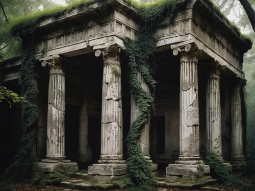 mausoleum ruins,pillars,greek temple,ancient house,house with caryatids,ancient ruins,doric columns,tombs,columns,sepulchres,egyptian temple,ancient buildings,ancients,artemis temple,poseidons temple,ruins,mausolea,colonnaded,temple of diana,three pillars,Conceptual Art,Sci-Fi,Sci-Fi 05