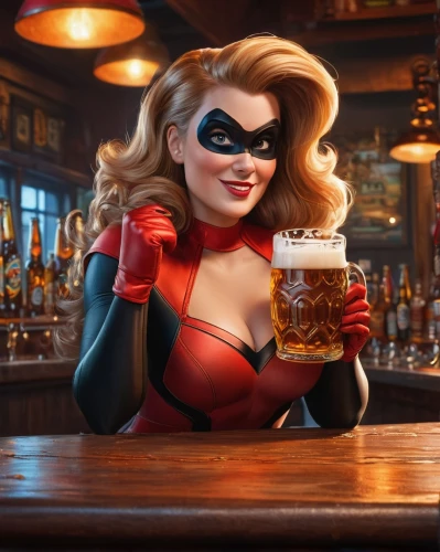 barmaid,glasses of beer,harley,barkeep,barkeeper,barmaids,bartender,bombshells,pub,harley quinn,salvadora,two glasses,brewmaster,barranger,elastigirl,a pint,hobgoblin,beermann,batwoman,super heroine,Photography,General,Fantasy
