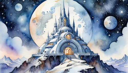 gondolin,snow house,snowhotel,snow globe,winter house,snowglobe,ice castle,tirith,fairy tale castle,christmas landscape,whipped cream castle,winter night,winterplace,castle of the corvin,ice planet,snow roof,watercolor christmas background,christmas snowy background,winter background,snowville,Illustration,Paper based,Paper Based 24