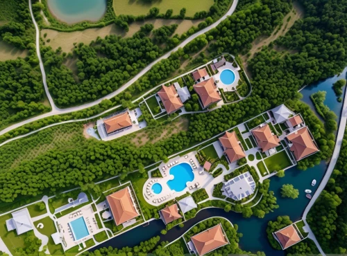 bendemeer estates,private estate,luxury property,holiday villa,ecovillages,bird's-eye view,mayakoba,overhead view,lefay,ecovillage,drone view,aerial shot,domaine,holiday complex,aerial landscape,resorts,drone image,bungalows,residencial,overhead shot,Photography,General,Realistic