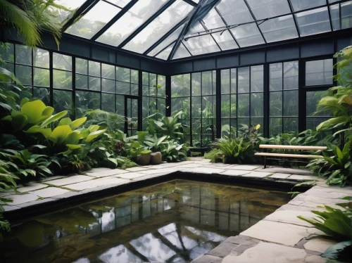 conservatory,glasshouse,atriums,wintergarden,palm house,winter garden,greenhouse,tropical jungle,the palm house,rainforest,atrium,glass roof,rain forest,tropical house,garden pond,glasshouses,garden of plants,orangerie,botanical garden,botanical gardens,Illustration,American Style,American Style 09