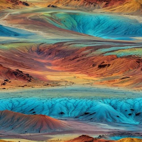 volcanic landscape,danxia,colorful water,colorful grand prismatic spring,topography,namib desert,ice landscape,arid landscape,argentina desert,geothermal,hydrothermal,reflection of the surface of the water,topographer,acid lake,intercrater,zabriski,sedimentation,dune landscape,pours,fluid flow,Photography,General,Realistic