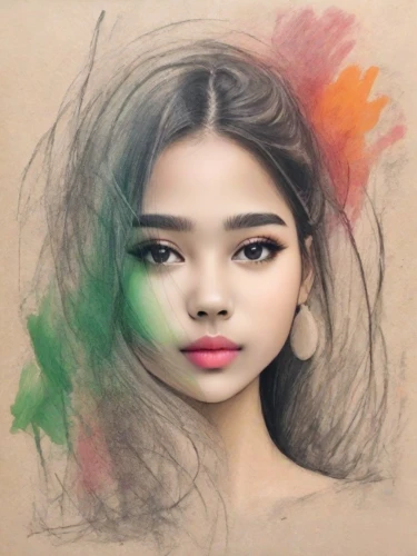 jianfeng,colored pencils,mystical portrait of a girl,color pencil,coloured pencils,painter doll,colored crayon,watercolor pencils,colored pencil,girl drawing,color pencils,zuoying,colored pencil background,seni,vietnamese woman,colour pencils,artist color,girl portrait,photo painting,jianying