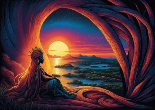 fantasy picture,karakas,coast sunset,fantasia,silmarillion,hildebrandt,prog,an island far away landscape,beltane,romantic scene,fantasy art,senja,tuatha,portal,el arco,oteil,way of the roses,sunset,fantasy landscape,celtic harp,Illustration,Realistic Fantasy,Realistic Fantasy 25