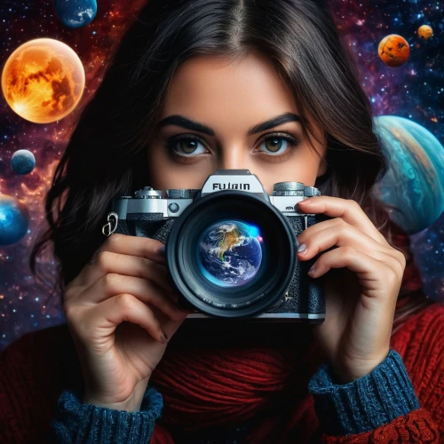 camera illustration,a girl with a camera,photomanipulation,astronomer,photo lens,photo manipulation,photographer,photoshop manipulation,astronomic,astronomy,photomontages,cosmogirl,camera,photographic background,photo camera,camera lens,creative background,earth in focus,lensman,crystal ball-photography,Photography,General,Fantasy