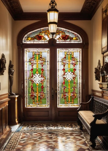 art nouveau frames,stained glass windows,art nouveau frame,stained glass pattern,entryway,leaded glass window,foyer,stained glass window,stained glass,driehaus,hallway,victorian room,ornate room,entrance hall,lobby,interior decor,vestibule,wooden windows,entranceway,frame ornaments,Illustration,American Style,American Style 04