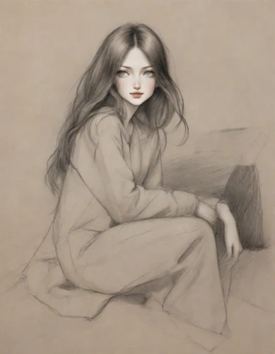 girl drawing,girl in cloth,girl sitting,woman sitting,disegno,foujita,musidora,voormann,graphite,vintage drawing,behenna,khnopff,girl in a long,pencil and paper,young woman,young girl,charcoal drawing,tomie,stroyev,girl with cloth,Digital Art,Pencil Sketch