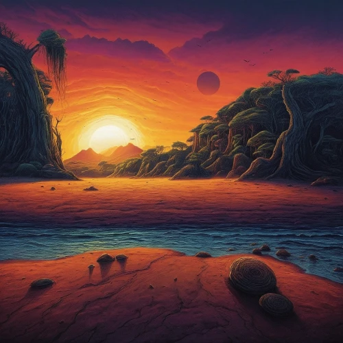 fantasy landscape,cartoon video game background,volcanic landscape,futuristic landscape,dune landscape,alien planet,coast sunset,landscape background,an island far away landscape,world digital painting,beach landscape,dune sea,lunar landscape,dark beach,desert landscape,coastal landscape,alien world,paisaje,mountain sunrise,full hd wallpaper,Illustration,Realistic Fantasy,Realistic Fantasy 25