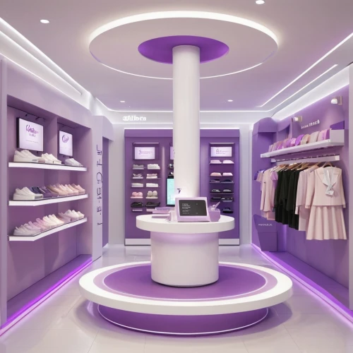 white with purple,the purple-and-white,light purple,dress shop,boutique,women's closet,white purple,purple,boutiques,store,lavander products,stores,shoppe,merchandizing,walk-in closet,purple and pink,retail,paris shops,store front,yotel,Unique,3D,3D Character