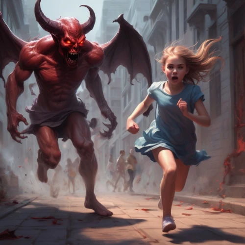 bedevil,devilder,devilman,devilbiss,diable,beelzebub,demonomicon,devil,demonology,azazel,demons,angel and devil,demong,deviltry,demongeot,devilish,royo,little girl running,satan,diabolus,Conceptual Art,Fantasy,Fantasy 01