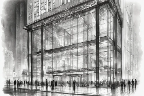 glass facade,glass facades,glass building,unbuilt,bunshaft,bobst,structural glass,mies,javits,tishman,renderings,arcology,koolhaas,1 wtc,crittall,bloomingdales,revit,glass panes,prefabrication,gotshal,Illustration,Black and White,Black and White 30