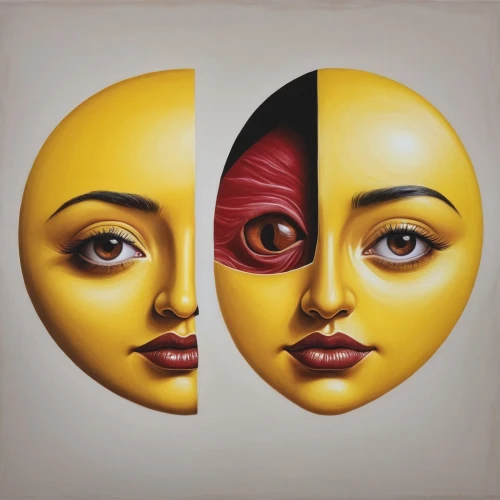 split personality,rankin,multicolor faces,thorgerson,dualities,duality,dualism,antisymmetric,mirror image,visages,duplicity,facelessness,mirrormask,sun and moon,yin yang,cool pop art,opposites,women's eyes,paschke,yinyang,Illustration,Realistic Fantasy,Realistic Fantasy 07