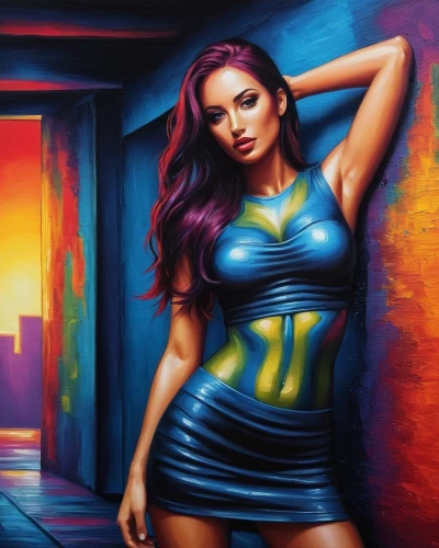 neon body painting,bodypaint,monalisa,illyria,world digital painting,fantasy art,welin,bodypainting,body painting,pop art colors,chicana,madelyne,pop art background,cool pop art,pop art girl,pop art style,pop art woman,colorful background,scherzinger,psylocke,Illustration,Realistic Fantasy,Realistic Fantasy 25