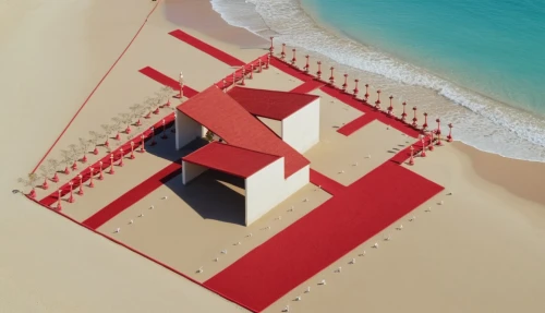 lifeguard tower,beach furniture,cube stilt houses,beach house,beach hut,dunes house,beach chairs,beach chair,red roof,inverted cottage,isometric,cubic house,deckchairs,deckchair,beach tent,beachhouse,beach huts,beach defence,cube house,amanresorts,Photography,General,Realistic