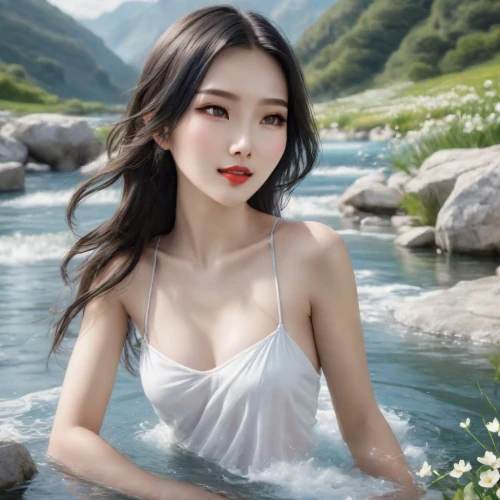 huayi,water nymph,yingjie,xiaofei,bingqian,girl on the river,xianwen,landscape background,jingqian,jianwen,qianwen,xuebing,yangmei,shaoxuan,xuhui,suzy,zhiqing,zhiwen,joy,jingwen,Photography,Realistic