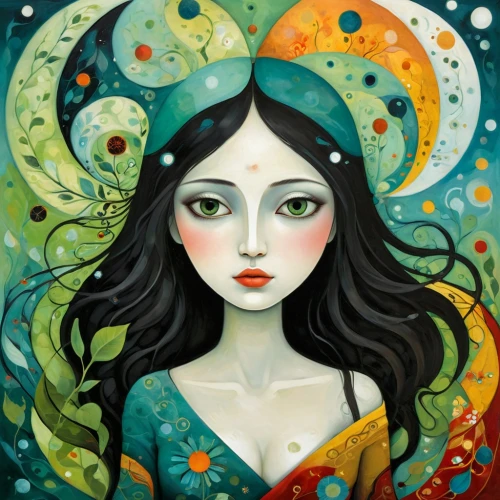 diwata,viveros,fairie,zodiac sign libra,the zodiac sign pisces,amphitrite,melusine,mystical portrait of a girl,persephone,hecate,zodiac sign gemini,imbolc,the enchantress,moonflower,promethea,inanna,naiad,priestess,ostara,faerie,Art,Artistic Painting,Artistic Painting 29